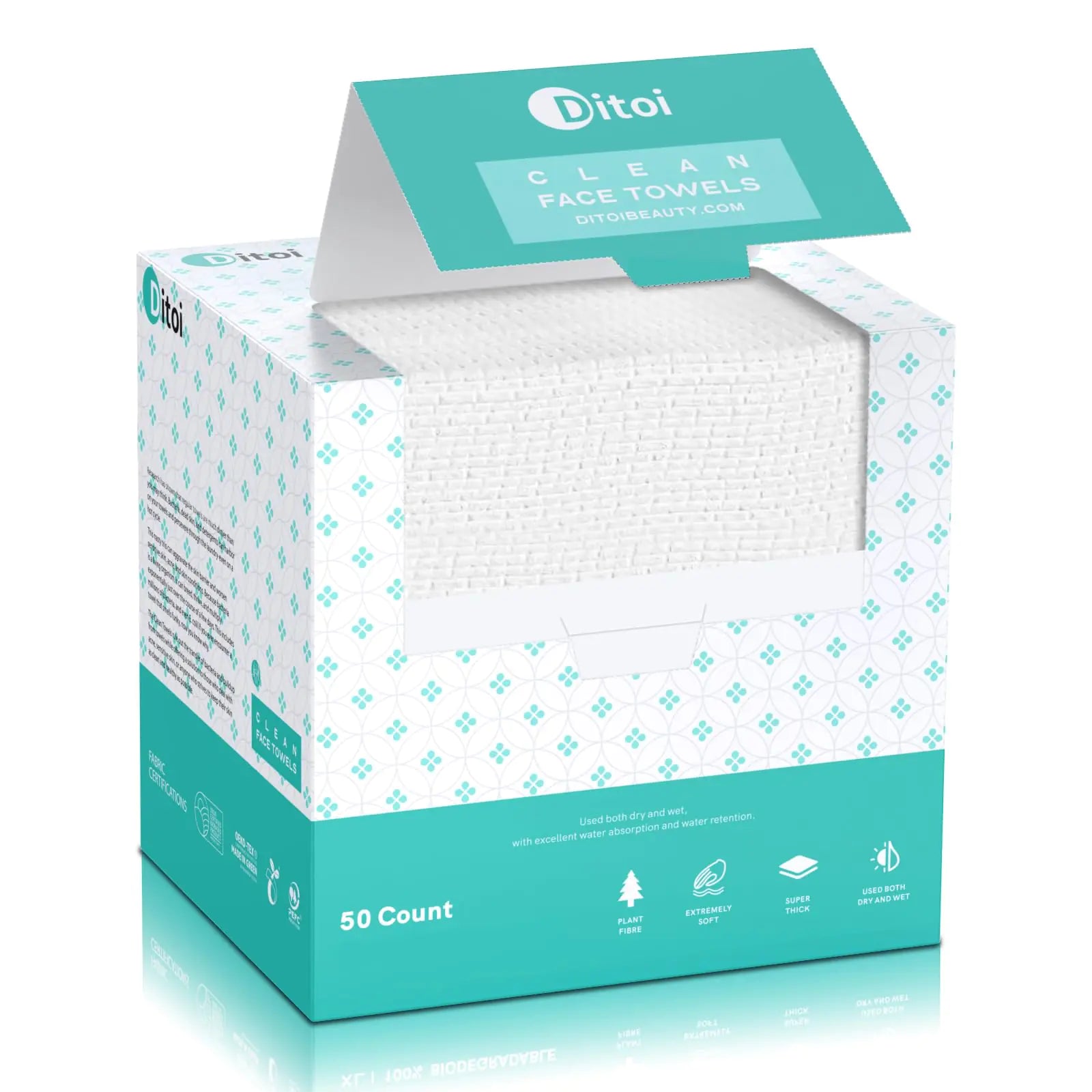Ditoi Face Towels 10"×12" Disposable Face Towel Face Towelettes XL Ultra Soft Makeup Remover Dry Wipes Thick Face Towel for Sensitive Skin 50 Count (1 Pack)