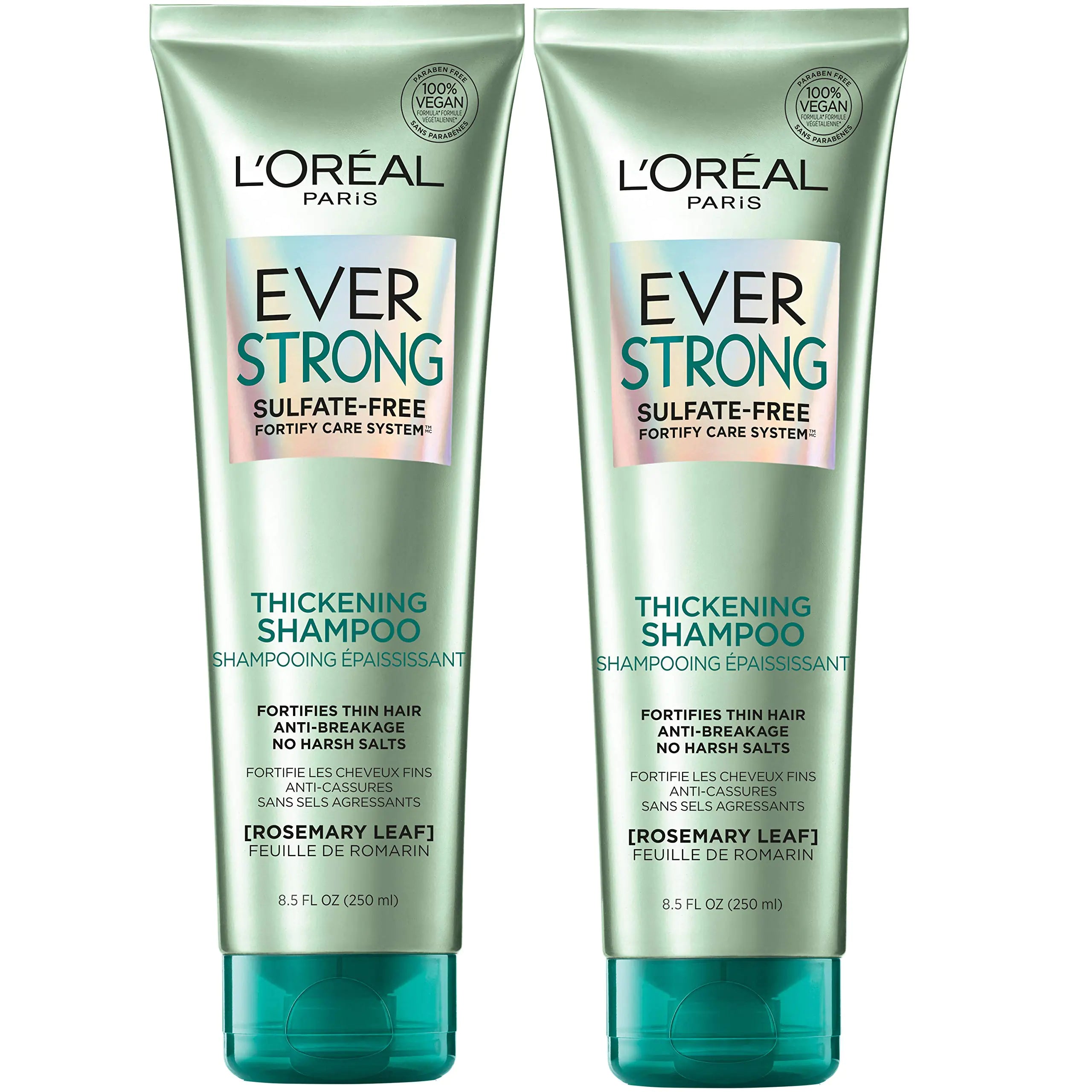 LOreal Paris EverStrong Thickening Sulfate Free Shampoo Thickens + Strengthens For Thin Fragile Hair with Rosemary Leaf 2 Count (8.5 Fl; Oz each) (Packaging May Vary)