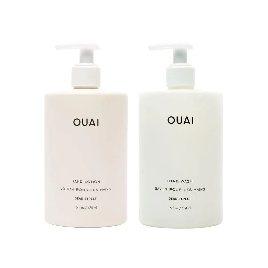 OUAI Hand Wash and Hand Lotion Set Dean Street Scent - Moisturizes and Exfoliates with Daily Use - Made with Jojoba Esters Avocado & Rosehip Oils (16 Fl Oz Each)