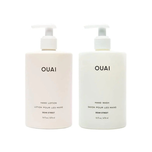 OUAI Hand Wash and Hand Lotion Set Dean Street Scent - Moisturizes and Exfoliates with Daily Use - Made with Jojoba Esters Avocado & Rosehip Oils (16 Fl Oz Each)