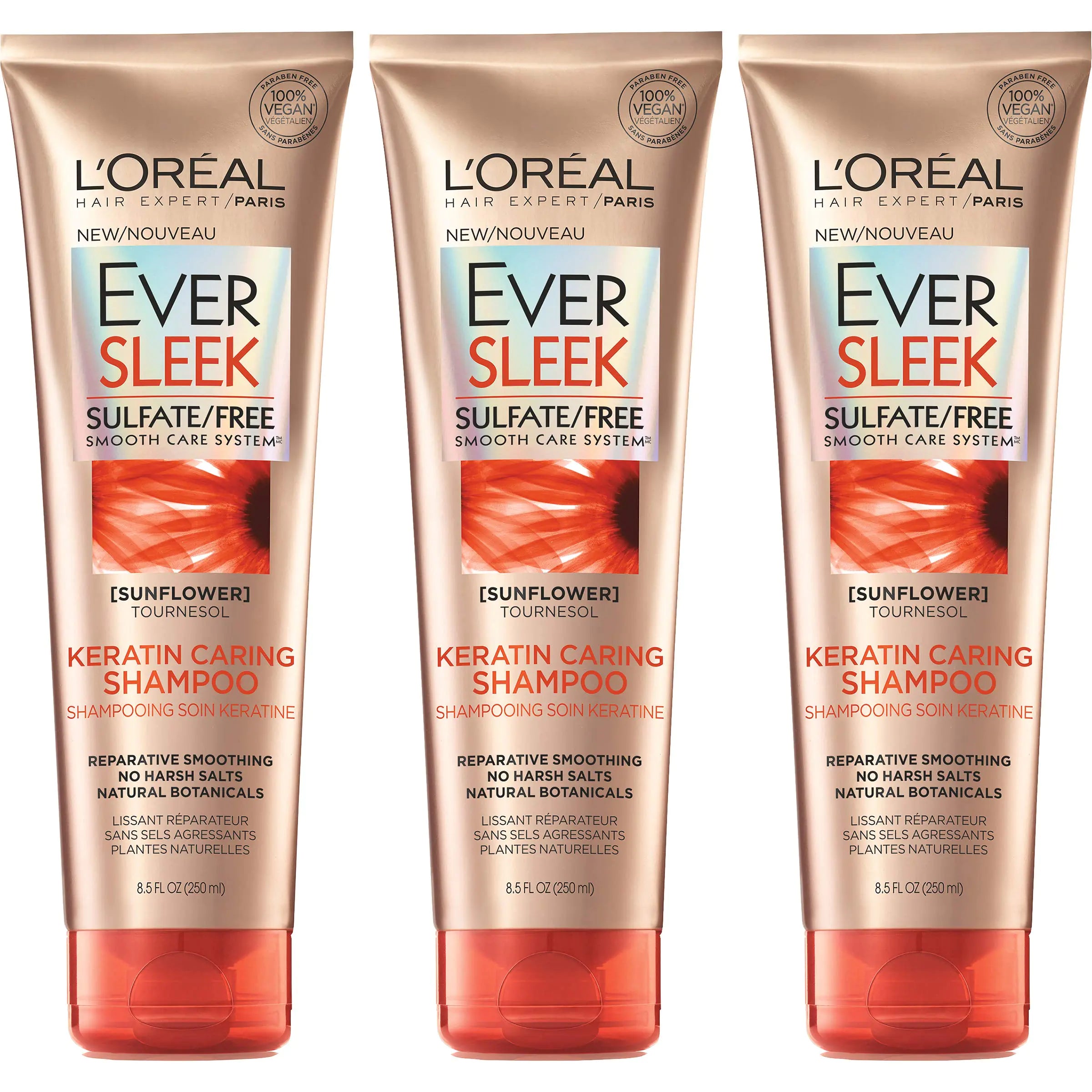 LOreal Paris Hair Care Eversleek Sulfate Free Keratin Caring Shampoo 3 Count
