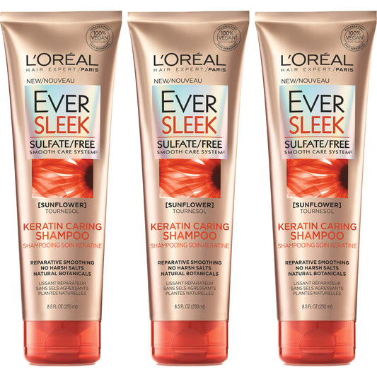 LOreal Paris Hair Care Eversleek Sulfate Free Keratin Caring Shampoo 3 Count