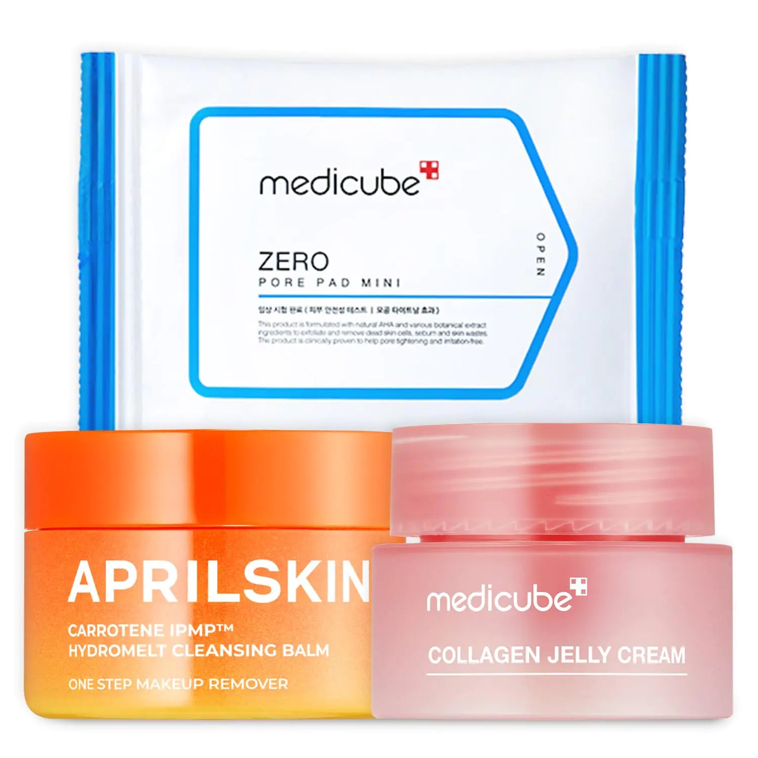 APRILSKIN Cleansing Balm Mini & medicube Zero Pore Pads & Collagen Jelly Cream Mini Stocking Stuffers for Women